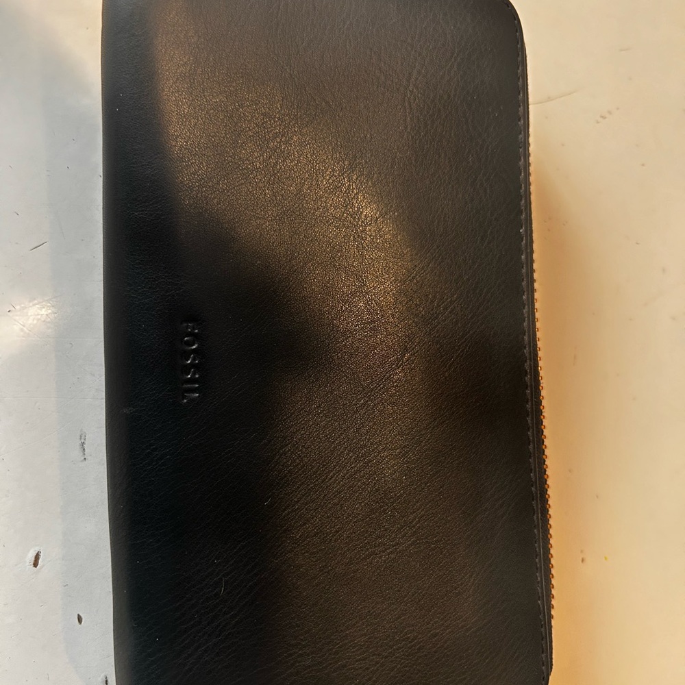 Fossil Black Leather zip around wallet